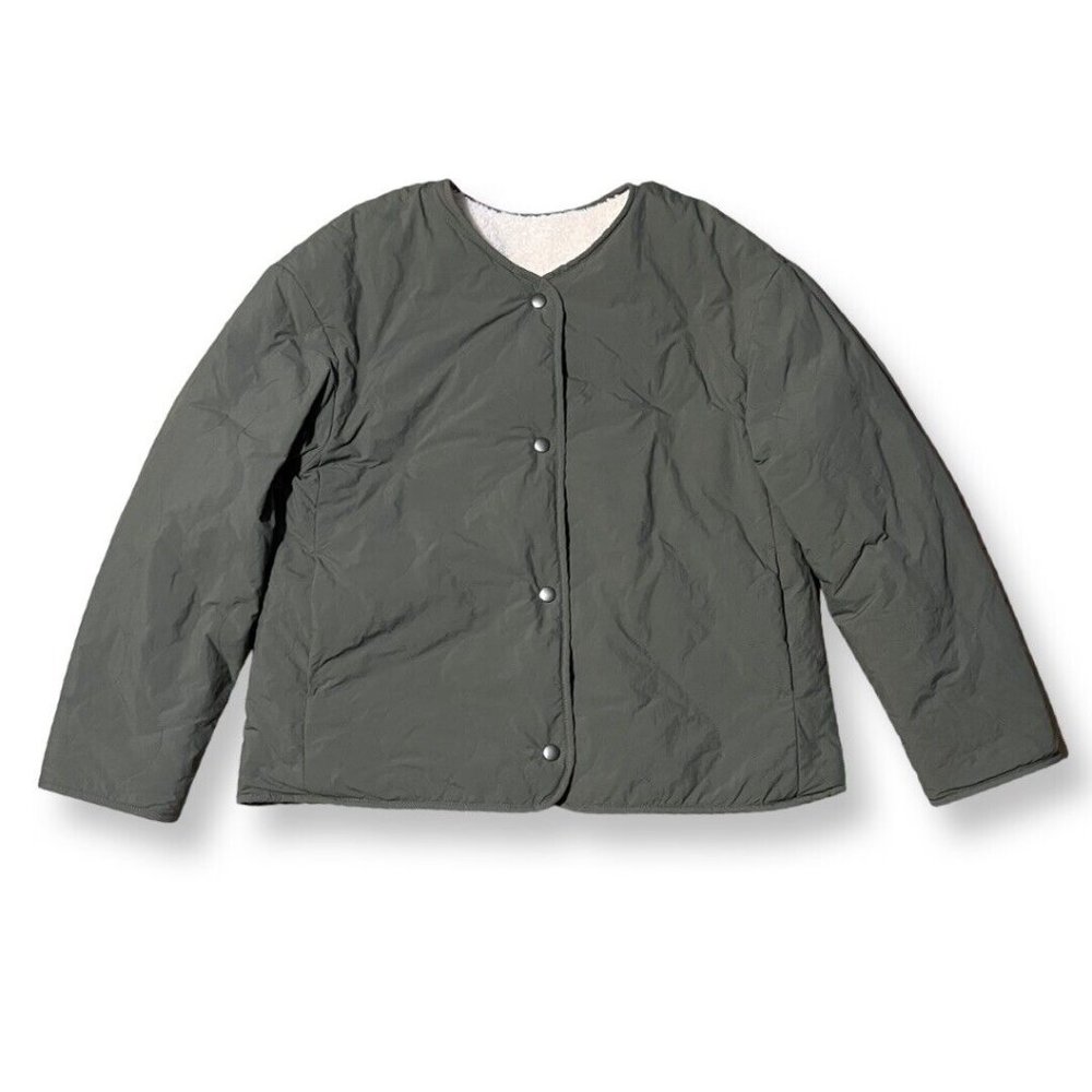 Uniqlo Women's Olive Green Teddy-Lined Button Front Jacket
